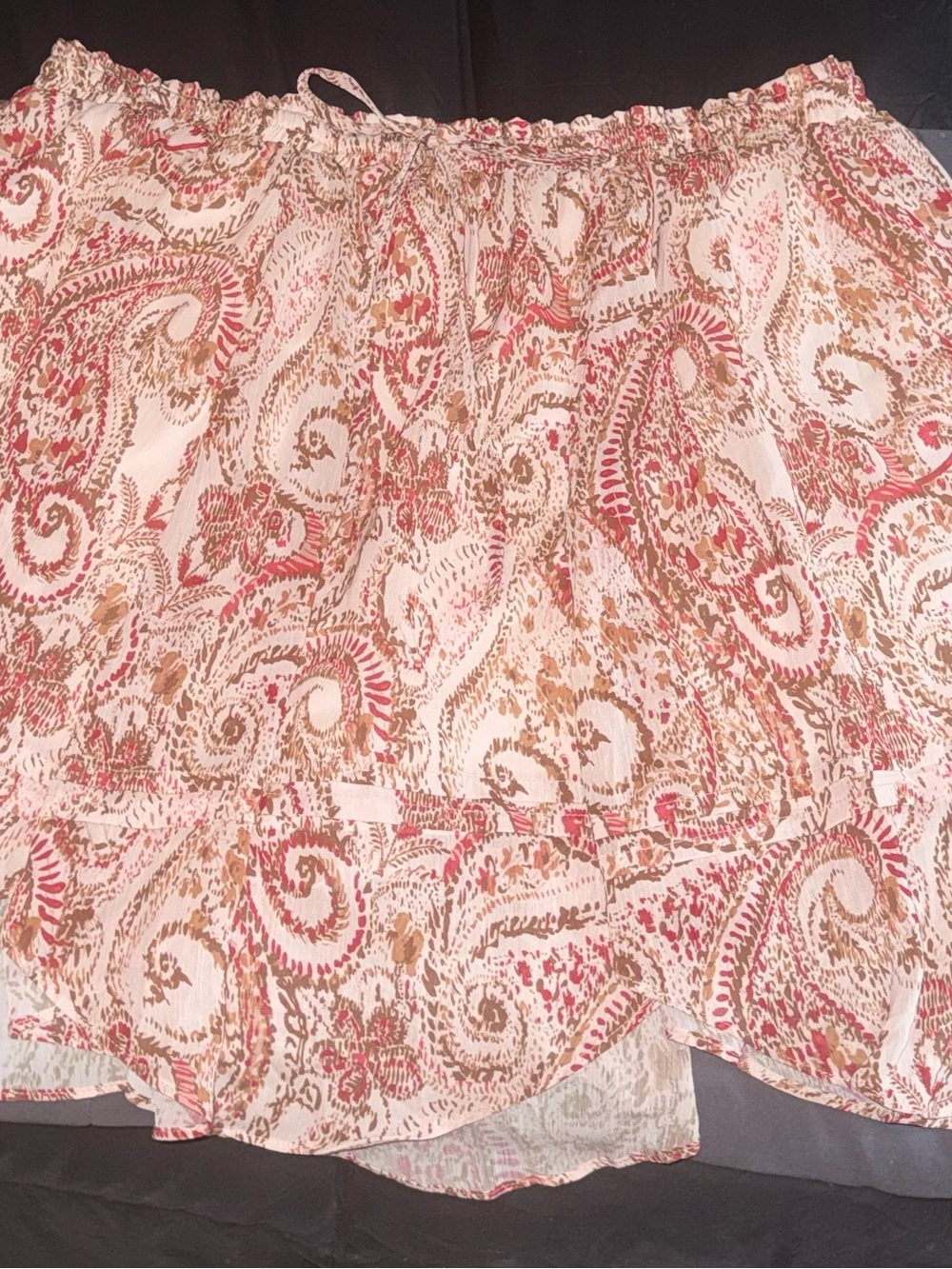 Lightweight Paisley Tiered Skirt in Cream and Coral